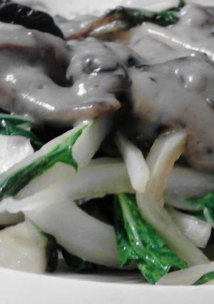 A picture of Stir Fry Bok Choy with Creamy Mushrooms Sauce.