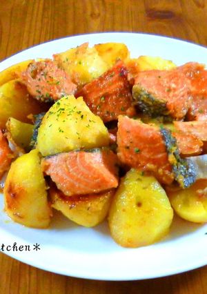 A picture of Simmered Salmon and Potatoes in Miso and Butter.