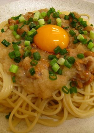 A picture of Natto and Grated Daikon Radish Pasta.