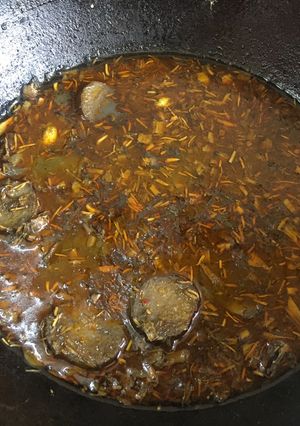 A picture of Banana flower and aloo curry.
