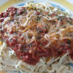 A picture of Creamy Mozzarella Linguine With Corned Beef.