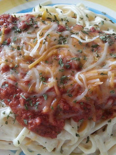 A picture of Creamy Mozzarella Linguine With Corned Beef.