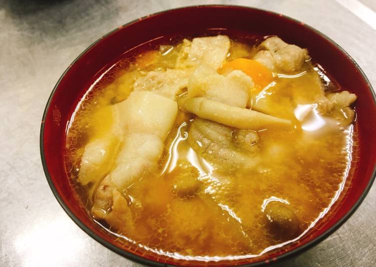 Miso soup with pork and vegetables   "Tonjiru"