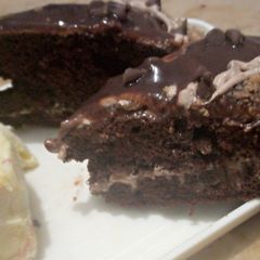 A picture of Chocolate moist brownies with ice cream.