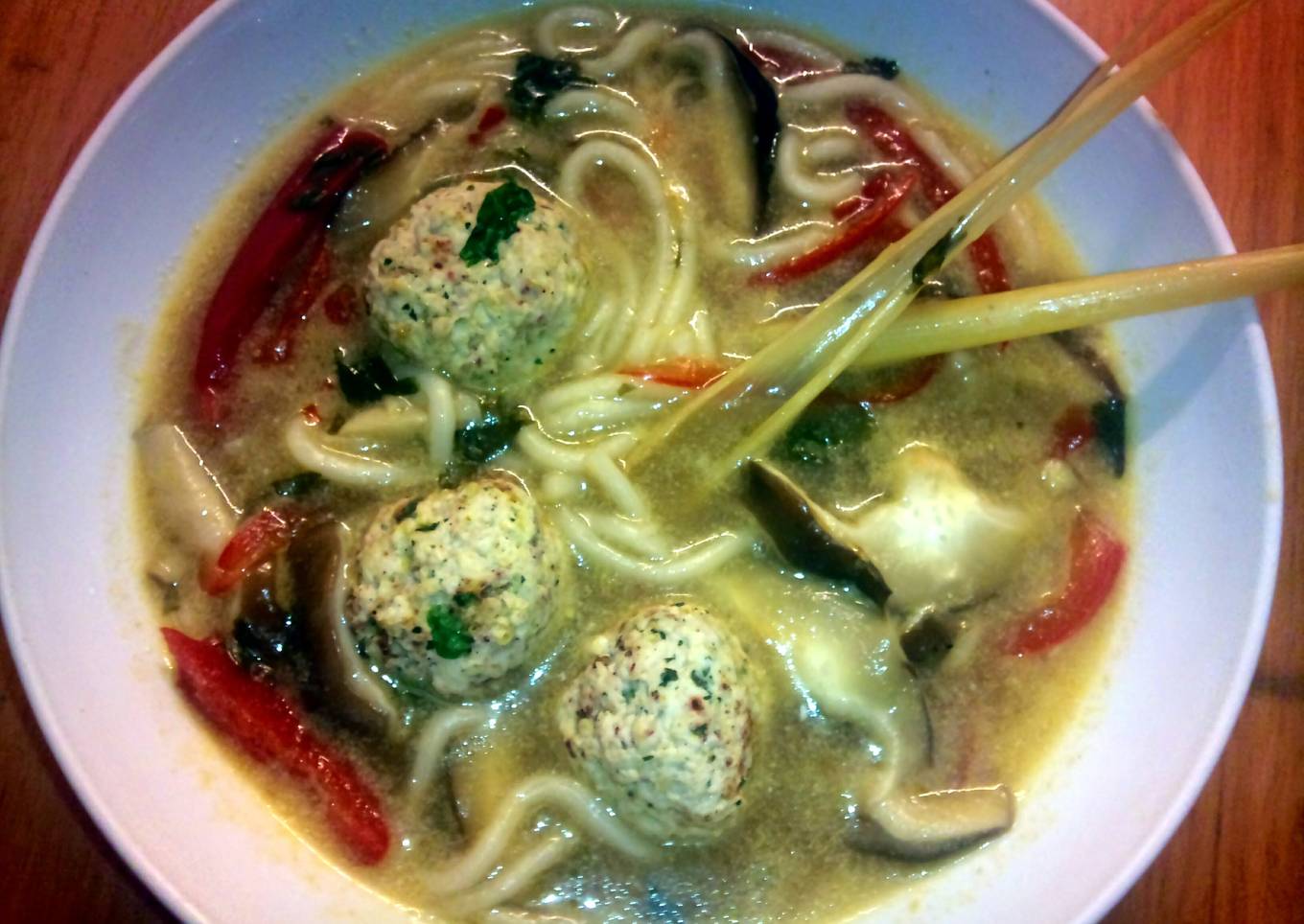Sig’s Thai chicken balls with noodle soup