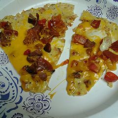 A picture of pizza egg omelet.