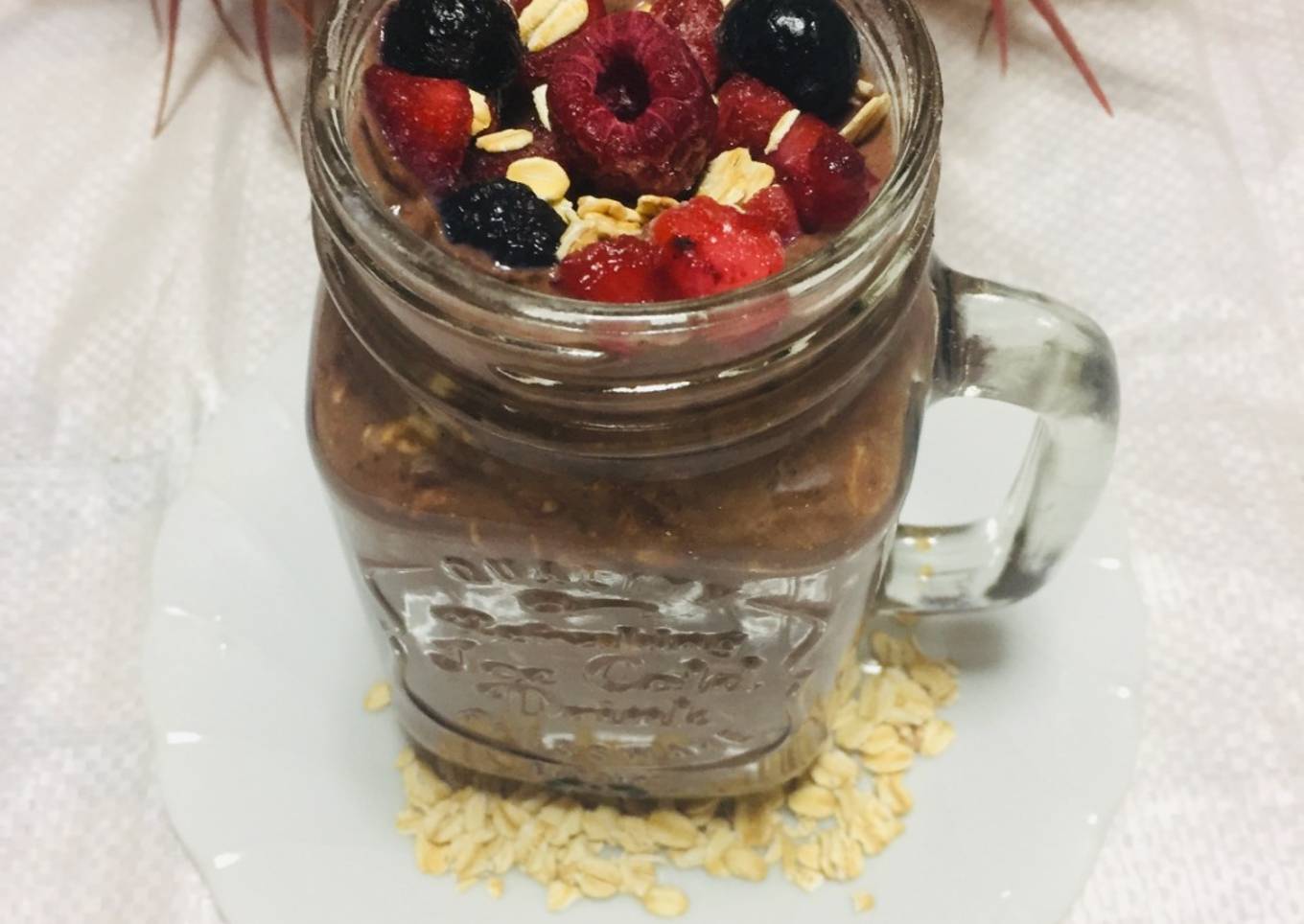 Smoothie de Cacao  🍫Frutos rojos 👍 Avena, Yogurt, Leche de soja y Miel de Caña de azúcar!🍯🥛