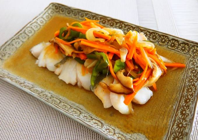 Pacific Cod and Vegetables with Sweet Vinegar Ankake Sauce Recipe by ...