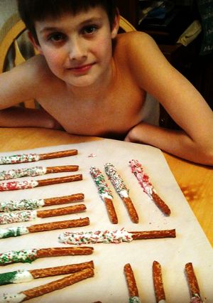 A picture of Candy coated pretzels.