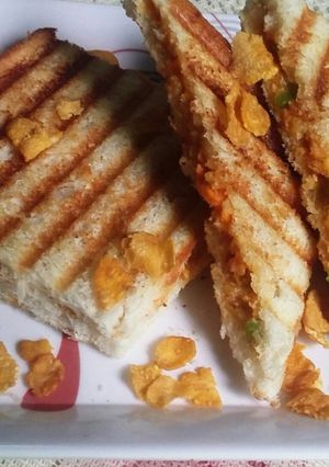 A picture of Cornflakes veg sandwich.