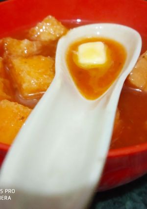 A picture of Tomato Carrot Soup.