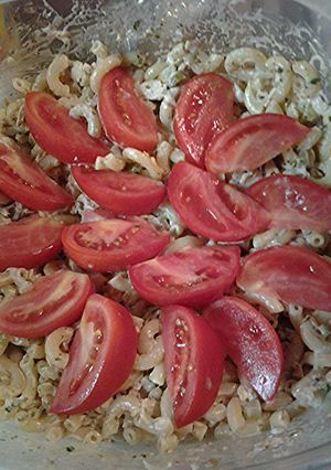 A picture of Macaroni leftover turkey salad.