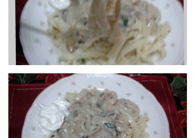 Mushroom chicken with fettuccini