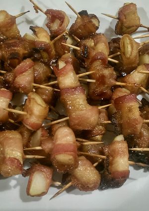 A picture of Candied Bacon Wrapped Potatoes.