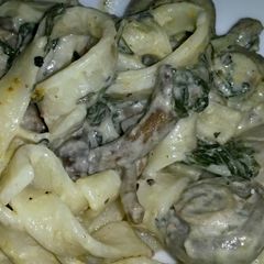 A picture of Sig's Tagliatelle with Mushrooms and Spinach.