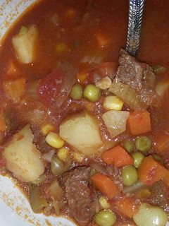 A picture of Beef vegetable soup.