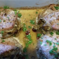 A picture of Stuffed pork loin chops.
