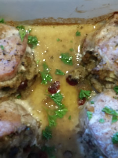 A picture of Stuffed pork loin chops.