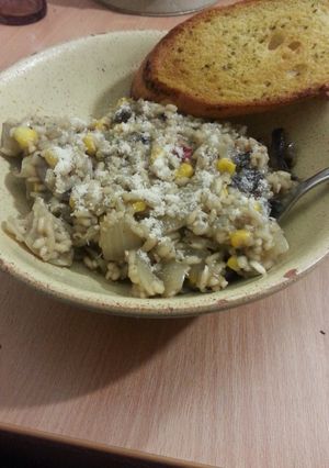 A picture of Mushroom and sweetcorn risotto.