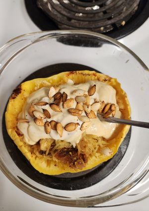 A picture of Creamy Smoky Spaghetti Squash.