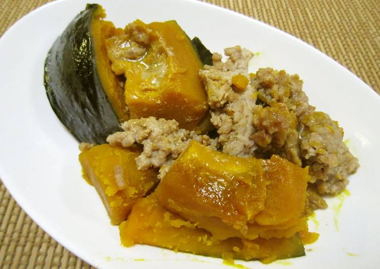 Recipe of Simmered Ground Meat and Kabocha Squash in 10 Minutes for Beginners