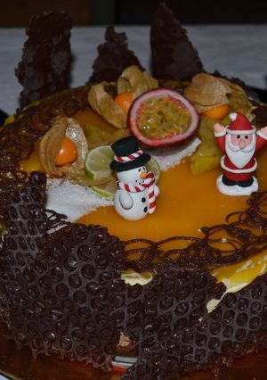 Une photo de Bavarois chocolat mangue passion