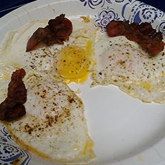 A picture of Cinnamon bacon and eggs.
