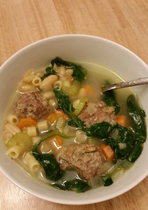 A picture of Italian meatball soup.