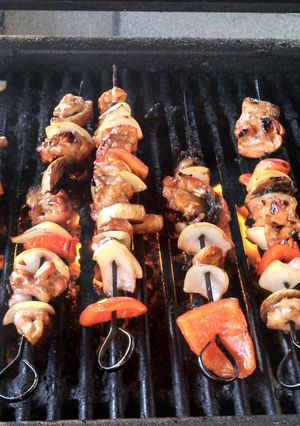 A picture of Grilled Honey Sesame Chicken Kabobs.