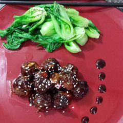 A picture of Asian Meatballs & Fresh Bok choy.