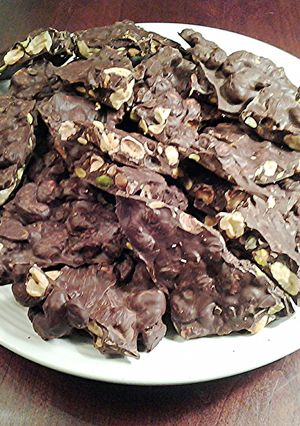 A picture of Chocolate Honey Roasted Nut and Fruit Bark.