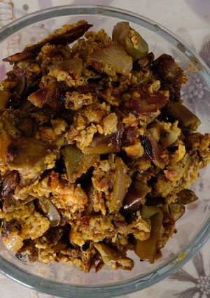 A picture of Namrata’s Signature Baingan Anda Recipe.