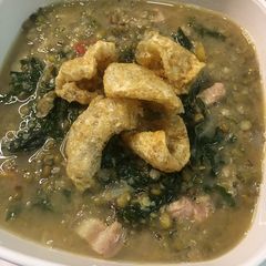 A picture of Ginisang Munggo with Chicharon.