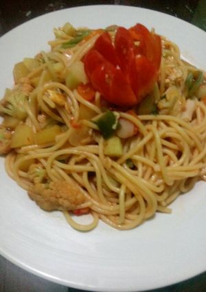 Foto resep spagheti vegetable mix