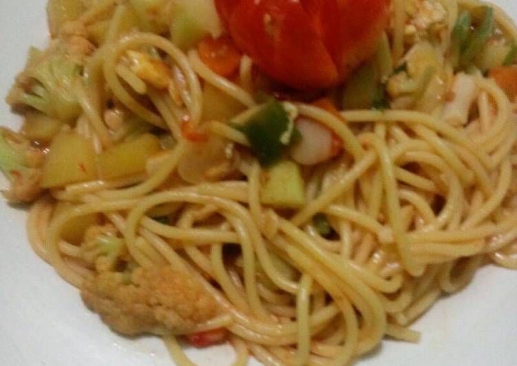 Resep spagheti vegetable mix, Enak Banget