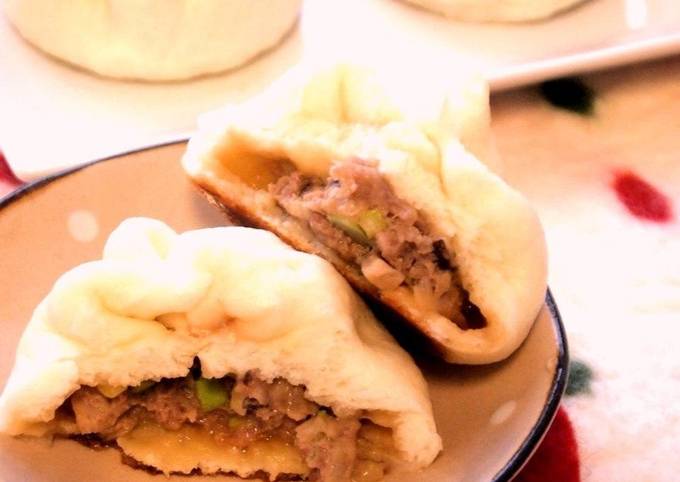 Delicious and Plump Steamed Pork Buns In a Frying Pan