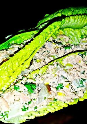 A picture of Mike's Low Carb Tuna Lettuce Wraps.