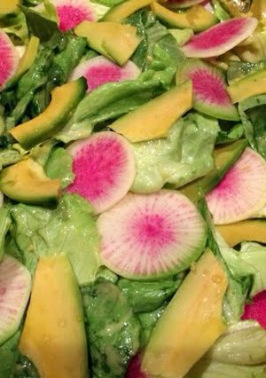 A picture of Butter Lettuce, Watermelon Salad and Avocado Salad.