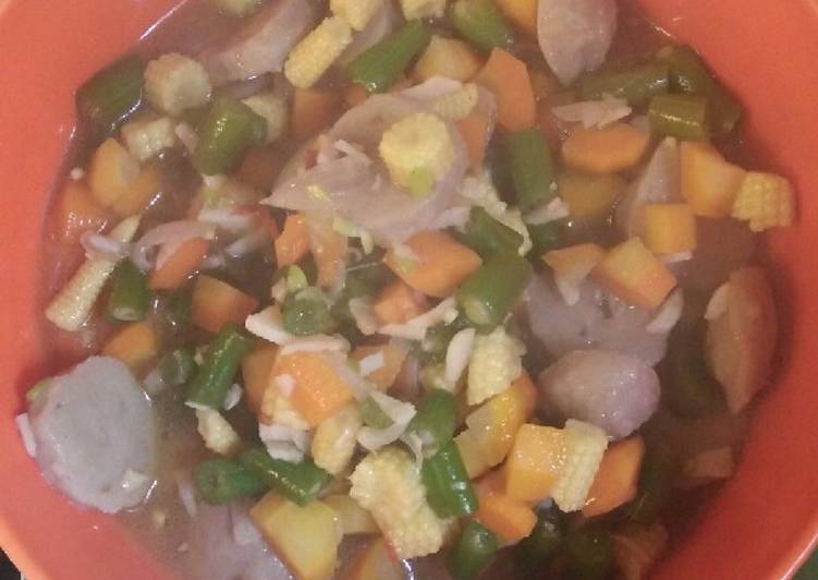 Tumis wortel + buncis + putren + bakso