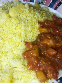 A picture of Curry cous cous with Irish potatoes sauce.