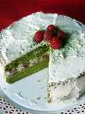 Pastel de té Matcha con frambuesas con los secretos del éxito
