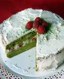 Pastel de té Matcha con frambuesas con los secretos del éxito