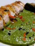 Petto di pollo, arancia tarocco e zucchine in doppia consistenza