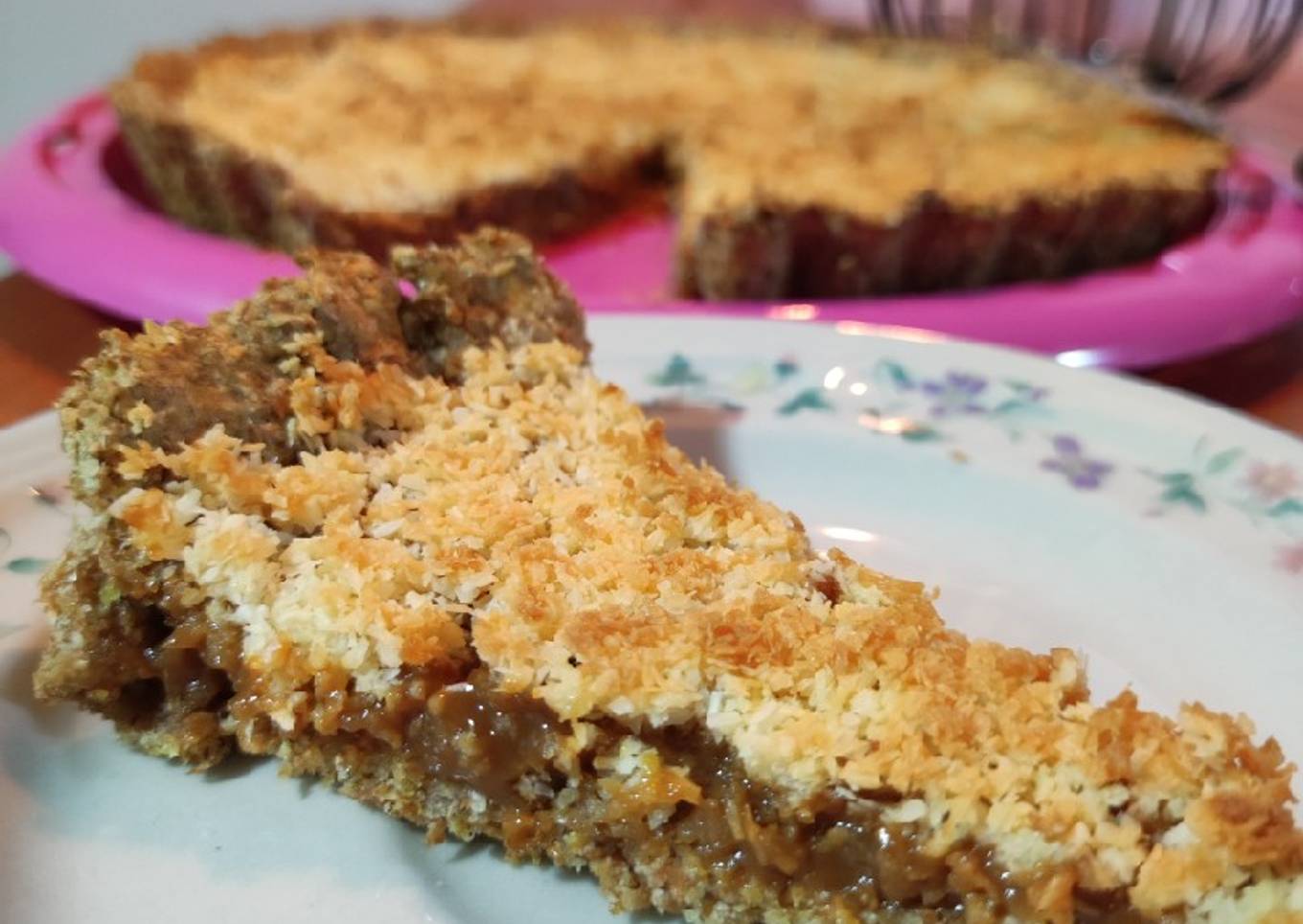 Tarta integral saludable de coco y dulce de leche super fácil!