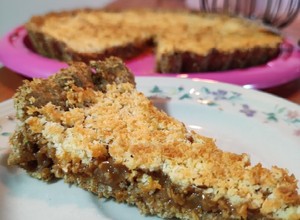 Una foto de Tarta integral saludable de coco y dulce de leche super fácil!