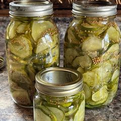 A picture of Easy “almost canned” Bread and Butter pickles.