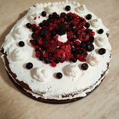A picture of Chocolate Sponge Cake with Berries.