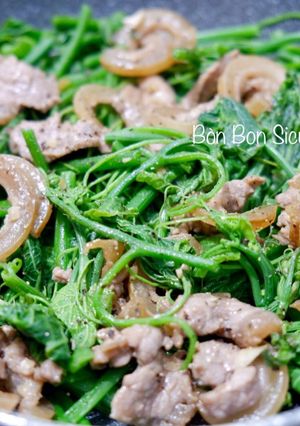 Hình của món Bò Tơ Xào Đọt Su.