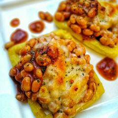 Spicy Jerk Beans & Cheese On Potato Waffles A picture of Spicy Jerk Beans & Cheese On Potato Waffles.