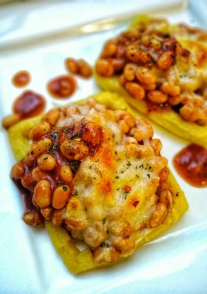 A picture of Spicy Jerk Beans & Cheese On Potato Waffles.